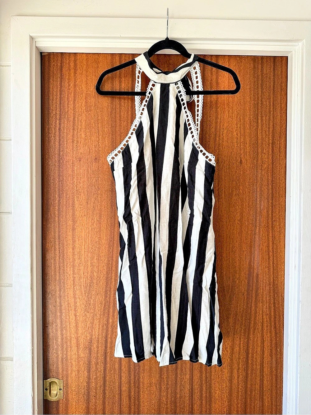 Cupshe Crochet Halterneck Contrast Trim Mini Dress Navy blue & White
